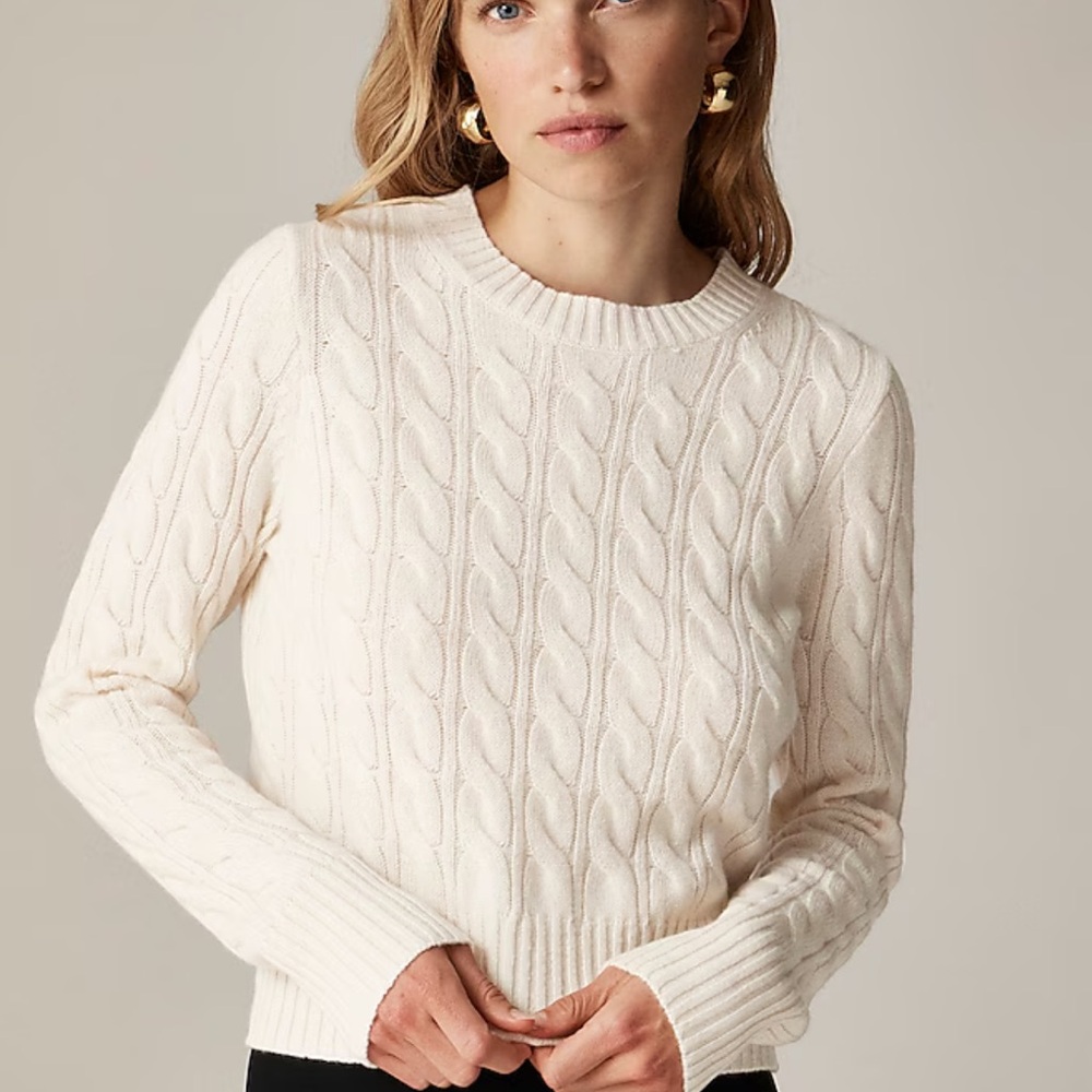 J. Crew Cashmere Shrunken Cable-Knit Crewneck Sweater